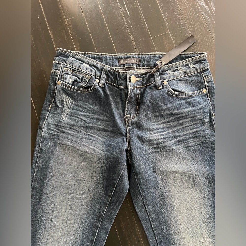 Black Crystal Stylish Blue Denim Jeans size 9 - Picture 3 of 11